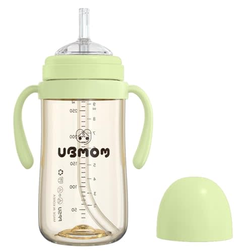 UBMOM Sippy Cup with Straw and Handle, Spillproof Baby and Toddler Cups with Replaceable Straw, BPA-Free PPSU Sippy Cups for Toddlers, 9.47oz (Melon)