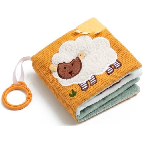 Soft Baby Book with Teether & Mirror, Sensory Crinkle Cloth Books for Babies 0-12 Months, Montessori Farm Animal Tummy Time Toys, Portable Busy Book, Infant Toy for Newborn Shower Gift