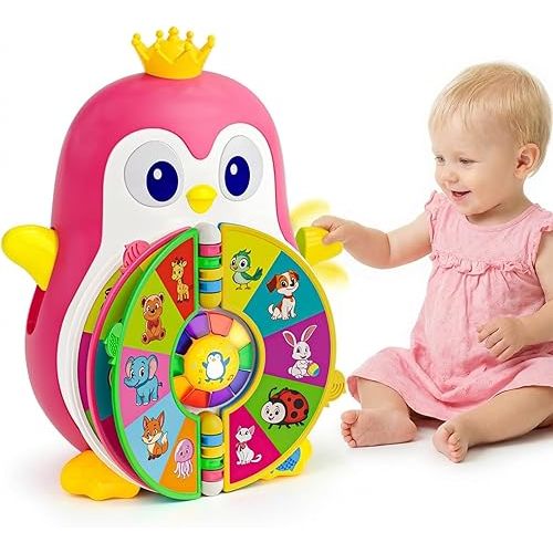ToddlerCley Musical Penguin Toys for 1 Year Old Girl Gifts, Bilingual Educational Baby Toys for 1-2 Year with 5 Themes, Sound & Light, First Word Learning 12-18 Months, 1st Birthday Girl Boy Gifts