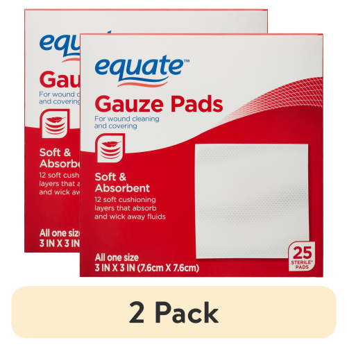 (2 pack) Equate Gauze Pads, 3" x 3", 25 Count