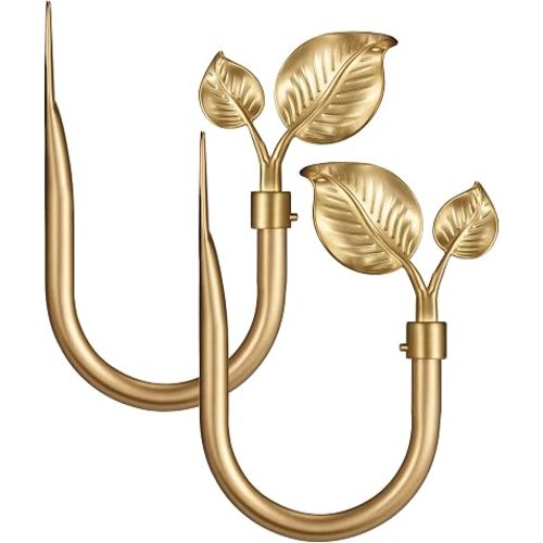Leaf-Shaped Curtain Holdbacks 2pcs, Wall Mounted Alloy Curtains Side Holders, Curtain Tie Backs Hooks for Drapes Window Home Decoration, Brushed BlackBrushed Gold