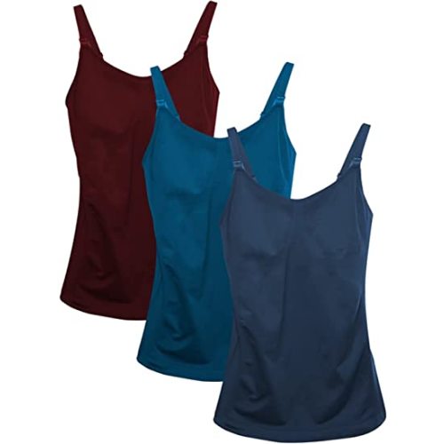 HOFISH Women's Breast Feeding Tops,Maternity Nursing Cami with Build in Shelf Bra - X-Large - Bluenavyred