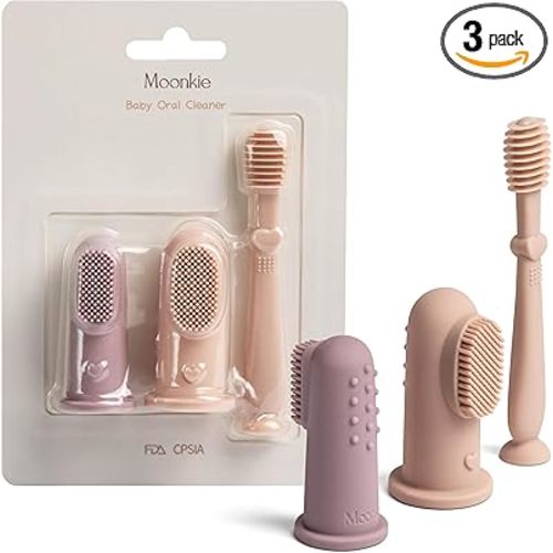 Moonkie Baby Finger Toothbrush Tongue Oral Cleaner Kit for 3 Months +, 3 Pcs (Blush/Pale Mauve/Blush)