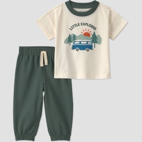 Carter's Just One You® Baby Boys' 2pc "Little Explorer" Graphic T-Shirt and Jogger Pants Set - Ivory 9M