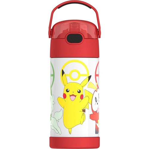 THERMOS FUNTAINER Water Bottle with Straw - 12 Ounce - Kids Stainless Steel Vacuum Insulated Water Bottle with Lid, Pokémon