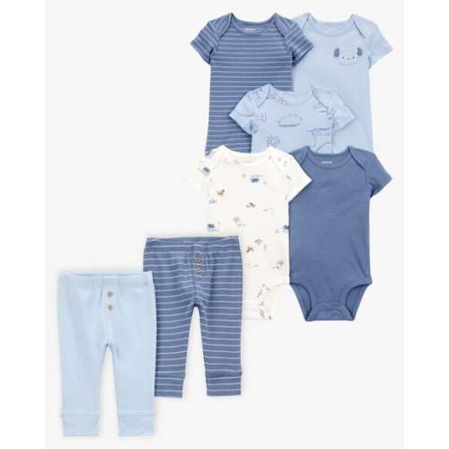 Baby 7-Piece Short-Sleeve Bodysuits & Pull-On Pants Set - Blue | Carter's