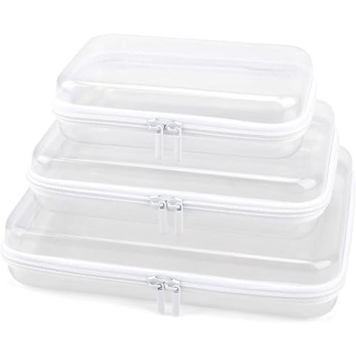 YOPCDJ 3 Pack Clear Hard Shell Zipper Case, Clear Zipper Pouches Waterproof Makeup Organizer & Travel Toiletry Bag, Diaper Bag Organizing Pouches, Plastic Pouch for Office Home Storage, LMS