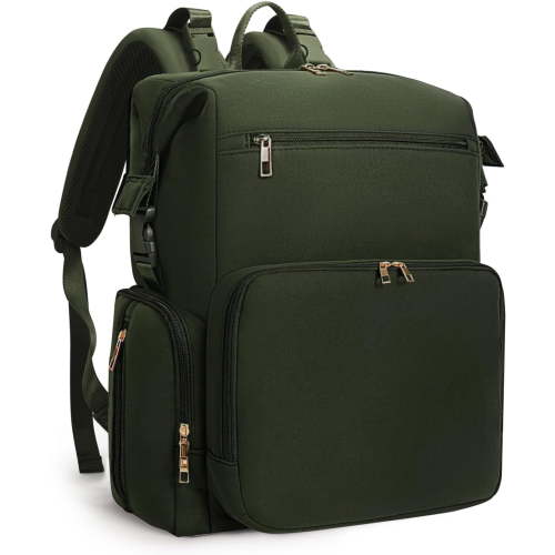 Diaper Bag Backpack for Mom/Dad with Changing Pad, Multi-Function Neoprene Large Newborn Baby Maternity Bags Travel Tote with Insulated Pockets Green