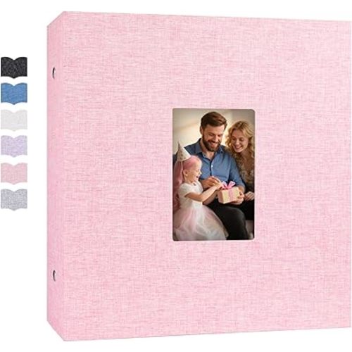 Extra Large Capacity Photo Album 4x6 1000 Pockets, Linen Cover and Front Window, Holds 1000 4x6 Horizontal and Vertical Photos, 4 x 6 Picture Book for Family Wedding Anniversary Vacation, Pink