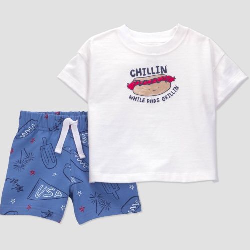 Carter's Just One You® Baby Boys' Americana 2pc Chillen' and Grillen T-Shirt and Shorts Set - White 9M