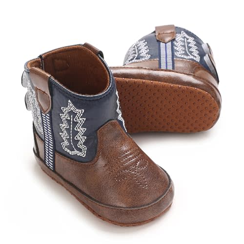 Karwuiio Toddler Baby Boys Girls Western Cowboy Boots First Walker Crib Shoes Soft Sole Non-Slip Moccasins Bootie