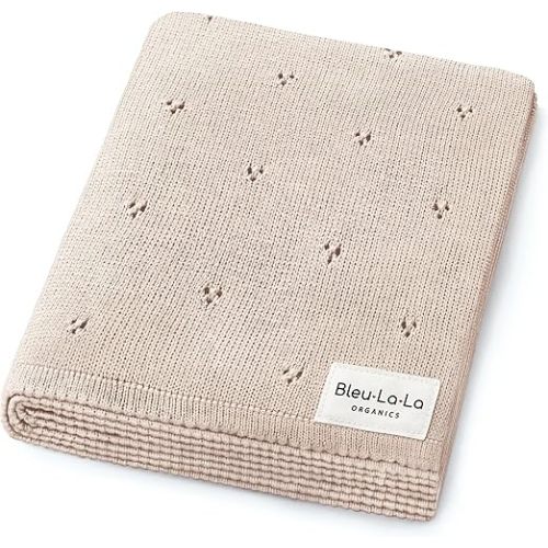 100% Luxury Organic Cotton Pointelle Knit Baby Quilt Blanket – Refined Lightweight Heirloom Nursery Essential (Pointelle - Oatmeal)