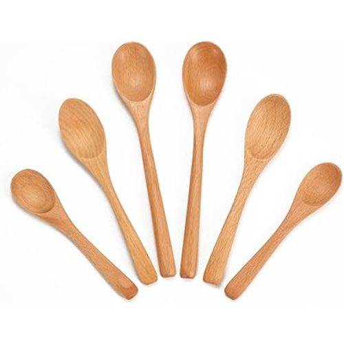 6 Piece Small Wooden Spoons Set - Premium Beech Wood Spoons in 3 Sizes (4.9", 5.9", 7.1") for Honey, Tea, Coffee, Multi-Purpose Mini Teaspoons Utensils for Ice Cream and Soup