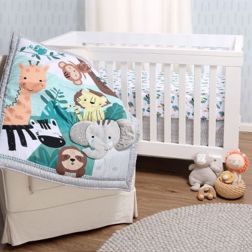 The Peanutshell Safari Adventures Crib Bedding Set for Baby Boys, 3-Piece Nursery Set in Green, Grey