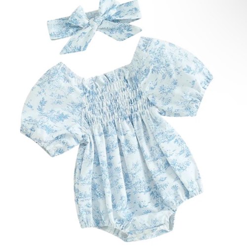 BLUE FIELDS Smocked Romper - Hazel & Bo