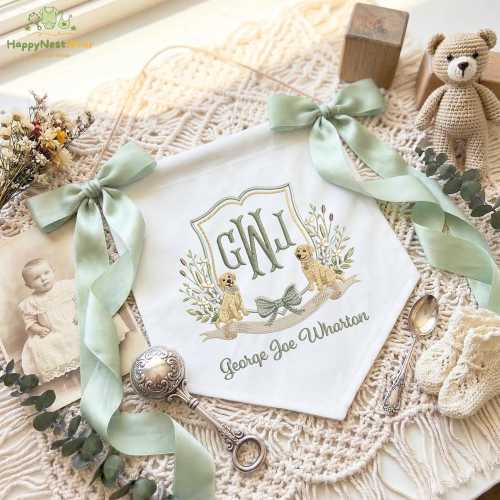 Embroidered Dog Lover Baby Banner, Nursery Baby Wall Hanging, Dog Baby Shower Gift, Puppy Welcome Banner, Baby Name Hospital Door Hanger
