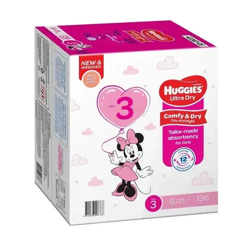 Huggies Nappies Mega Crawler Girl Size 3 - 136 Pack | Baby Bunting AU