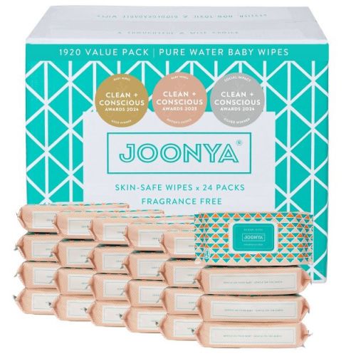 Joonya Baby Wipes - Non-Toxic, Dermatologically Tested, Compostable, Fragrance Free - Bulk 24 Packs of 80 (1920)