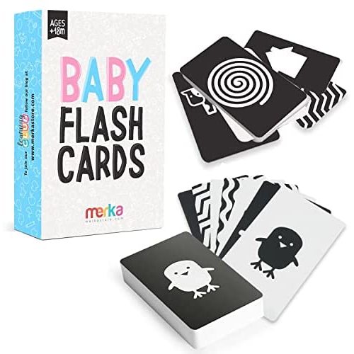 merka High-Contrast Baby Flashcards – Set of 50 Black-and-White Flash Cards for Visual Stimulation and Brain/Sensory Development – Learning Tool for Infants and Toddlers Aged 0 to 18 Months