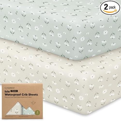 2-Pack Waterproof Baby Crib Sheets for Boys, Girls, 52x28 (Daisies)