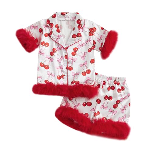 Multitrust Baby Girls Silk Pajamas Set Daisy Floral Girl Short Sleeve Button Down Shirts and Shorts Matching Pj Lounge Set