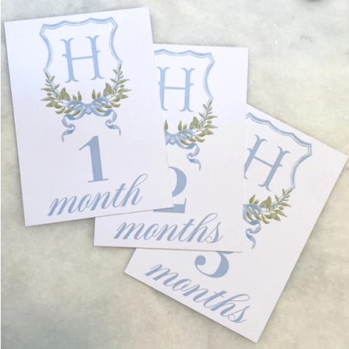 Watercolor Monogram Crest Baby Milestone Cards | Baby Shower Gift | Month Cards | Milestone | Baby Boy | Wreath Monogram Crest | Bow