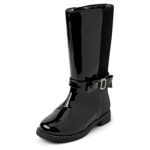 Toddler Girls Rhinestone Bow Boots - Black