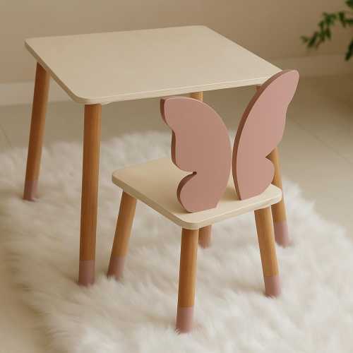 Handmade Butterfly Kids Table and Chair Set: Montessori Wooden Furniture