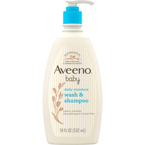 Aveeno Baby Daily Moisture Gentle Body Wash & Shampoo with Oat Extract, 2-in-1 Baby Bath Wash & Hair Shampoo, Tear- & Paraben-Free for Hair & Sensitive Skin, Lightly Scented, 18 fl. oz