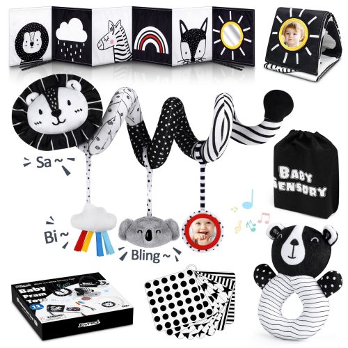 Joyreal High Contrast Baby Toys For Newborn, Black And White Baby Sensory Toys With Car Seat Toys,Infant Toys With Black White C
