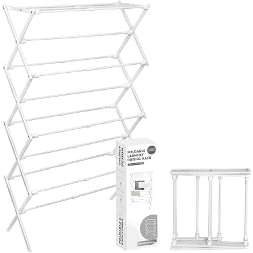 ZOES HOMEWARE 4-Tier Clothes Drying Rack, 4ft High Foldable Drying Rack Clothing for Indoor & Outdoor, Portable Collapsible Laundry Dryer for Laundry Room and Apartment, White 29" L x 49" H x 11.5" W