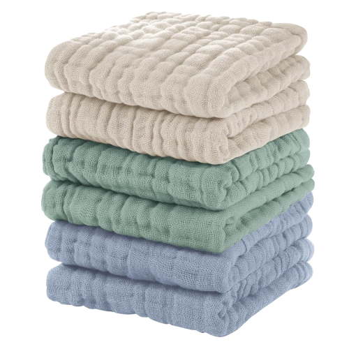 SIRIA Muslin Burp Cloths Baby 12’’X12’’,Baby Washcloths 6 Pack,100% Cotton Baby Wash Cloths Absorbent and Soft for Newborn Infants Kids Boys Girls-Apricot Green Sapphire Blue