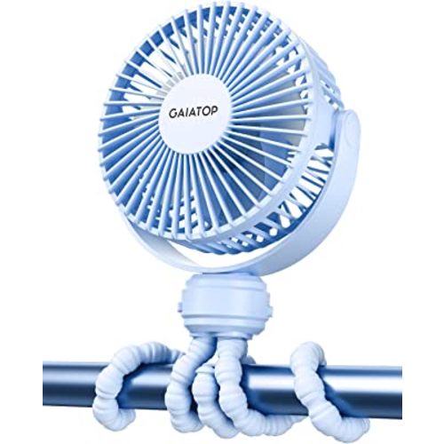 Gaiatop Mini Portable Stroller Fan, Small Clip on Fan Blue | Battery Operated Detachable, 3 Speed Rechargeable, 360° Rotate Flexible Tripod, Cooling for Car Seat Crib Treadmill Travel