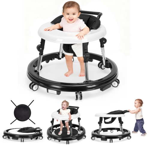Poit Baby Walker for Babies 6-18 Months, Portable Foldable with One-Touch Fold, Non-Slip Wheels, Lightweight & Compact for Travel, Black