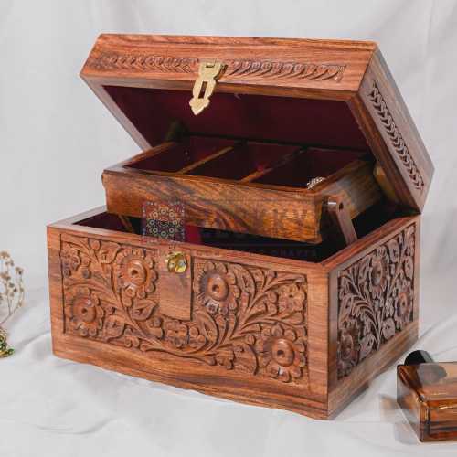 Wooden Treasure Chest | Extra Large Memory Keepsake Box | Keepsake Trunk for Bride | Engrave Wood Jewelry Storage Box Unique Gift