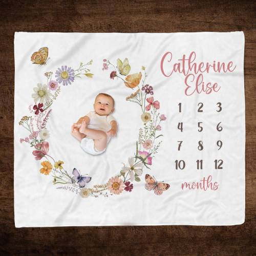 WILDFLOWER BABY GIRL Milestone Blanket, Baby Growth Blanket, Gift for Newborn Girl, Wildflower Month Photo Blanket, Wildflower Baby Gift