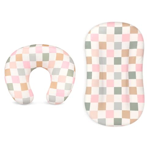 Nursing Pillow Cover, Baby Lounger Cover for Boys and Girls, Colorful Checkered