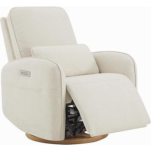 CHITA Power Nursery Glider Recliner Chair, Electric Swivel Rocker Recliner for Adults, Rocking Chair with Removable Lumbar Pillow for Living Room, FSC Certified, Fabric in Linen