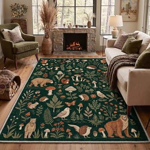 GENIMO 5X7 Area Rug for Bedroom, Washable Animal Forest Non Slip