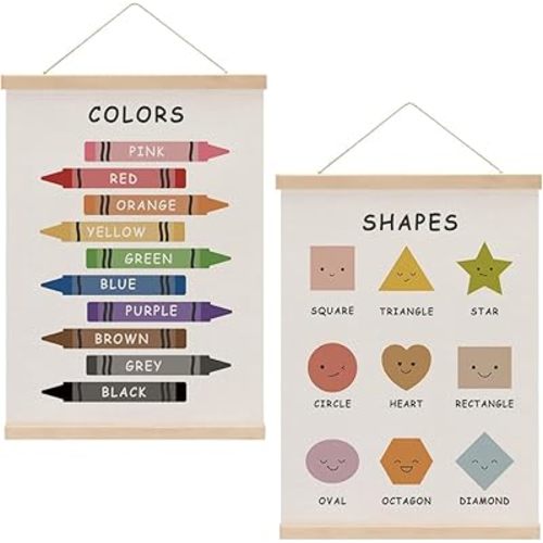 Cute Color Shape Poster Hanger Wall Decor, Toddler Learning Posters, Educational Posters Homeschool Supplies, Wall Art Wall Hanging Banner Living Room Baby Room Classroom Nursery Decor