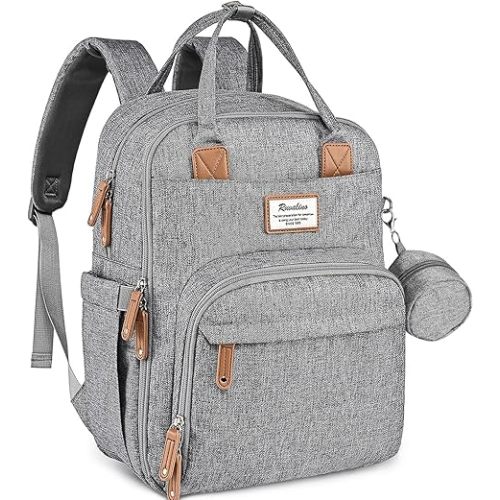 RUVALINO Diaper Bag Backpack-Expandable Baby Bag with up to 50% Capacity -Baby Essentials Bag with Changing Pad Insulated Bottle Holders & Pacifier Case, Waterproof, Gray XL