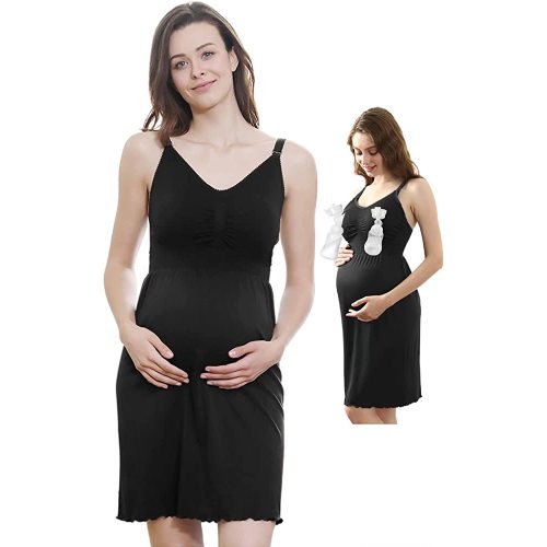 4How Nursing Nightgown Breastfeeding Dress Nursing Tank Top Built-in Bras for Breastfeeding and Pumping