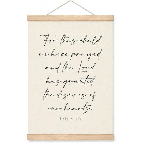 YGSDZY Christian Hanging Flag 1 Samuel 1:27 For This Child We Have Prayed Bible Verse Nursery Decor Wood Poster Hanger Lightweight Fabric Wall Hanging Christian Home Decor New Parent Blessing