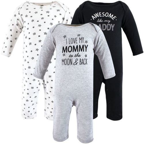 Hudson Baby Infant Boys Cotton Coveralls, Mom Dad Moon Back, 3-6 Months