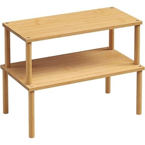 Cabinet Organizer Shelf(Set of 2),Kitchen Counter Shelves,Bamboo Stackable Expandable Spice Rack Countertop(Large)