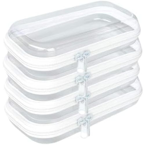 4PCS Thickened Clear Hard Shell Zipper Case,Professional-Grade Plastic Clear Zipper Pencil Case, Toiletry Pouch, Travel Organizer, Cosmetic Bag, Toy Storage Bins