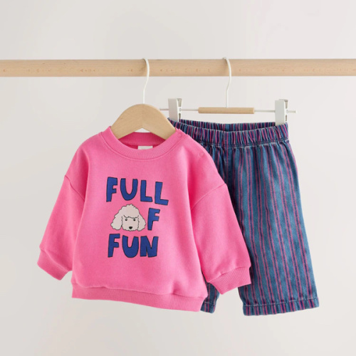 Pink Poodle Baby Sweat Top And Wide Leg Trousers Set 2 Piece (0mths-2yrs) from Next USA