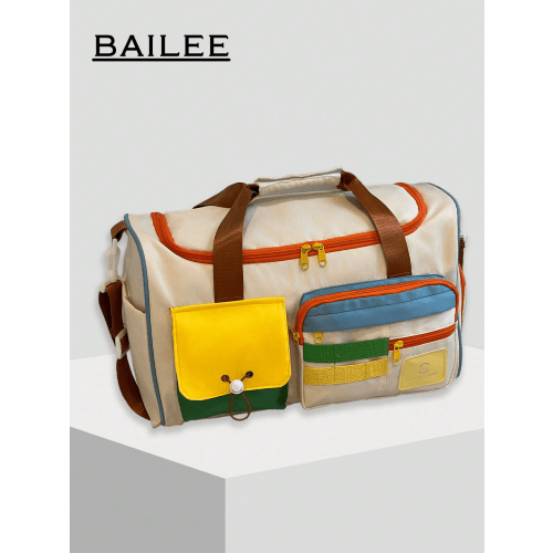 BAILEE 1 Set Campus Style Luggage, Lightweight & Foldable, Large Capacity, Front Multi-Pocket Design, Color Blocking, With Wet & Dry Separation Strap And Item Fixing Strap. Suitable For Travel Suitcase, Overnight Bag, Gym Bag, Weekend Travel Bag, Luggage 