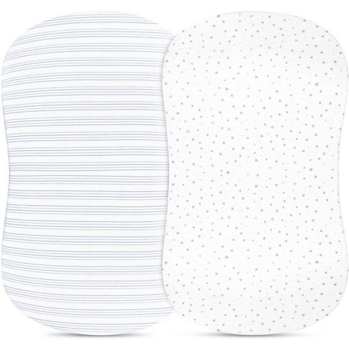 Ely's & Co. Baby Fitted Bassinet Sheet 100% Combed Jersey Cotton Dusty Blue Star 2 Pack