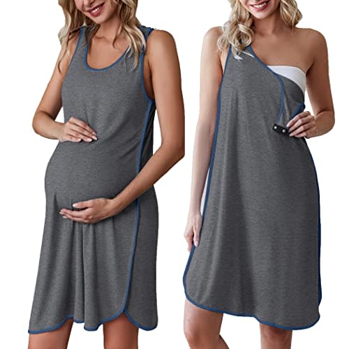 Ekouaer Labor and Delivery Gown for Hospital 3 in 1 Nursing Dress Sleeveless Maternity Snap Button Breastfeeding Nightgown